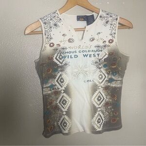 Route 66 White Floral Aztec Sleeveless Top cotton v neck